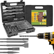 Set di Trapano SDS Plus - 17 pezzi con bit di foratura a impatto e scatola di trasporto compatta per calcestruzzo - piastrelle e mattoni