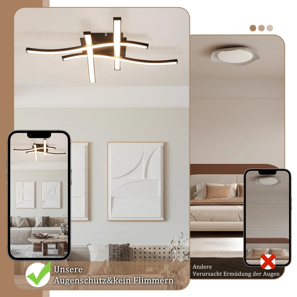 ZMH Lampada da soffitto plafoniera LED moderna legno nero luce bianca calda per soggiorno