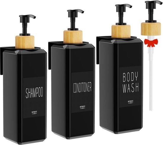 Dispensatore di sapone da parete - Dispensatore di sapone manuale - 3 pezzi - Nero - Plastica - 500 ml