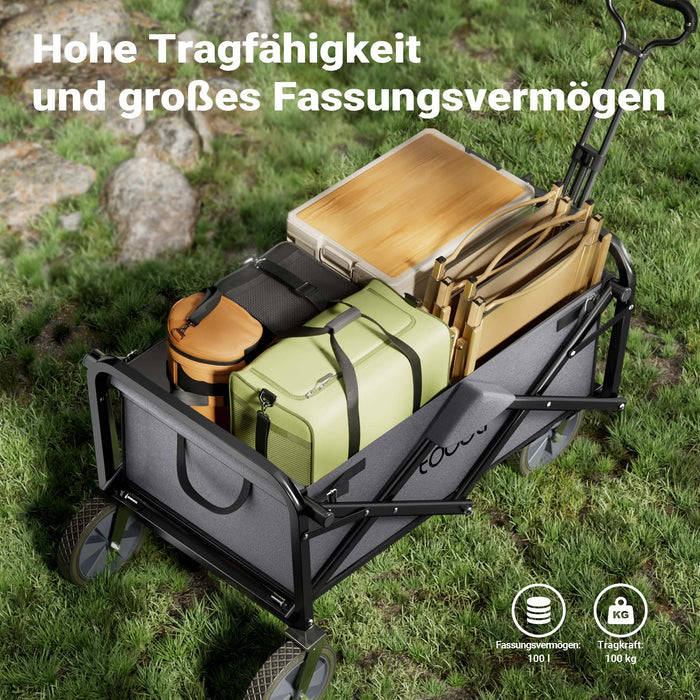 Toboli Carretto a mano pieghevole, max 100 kg, tessuto impermeabile grigio e manico telescopico, Carrello spiaggia
