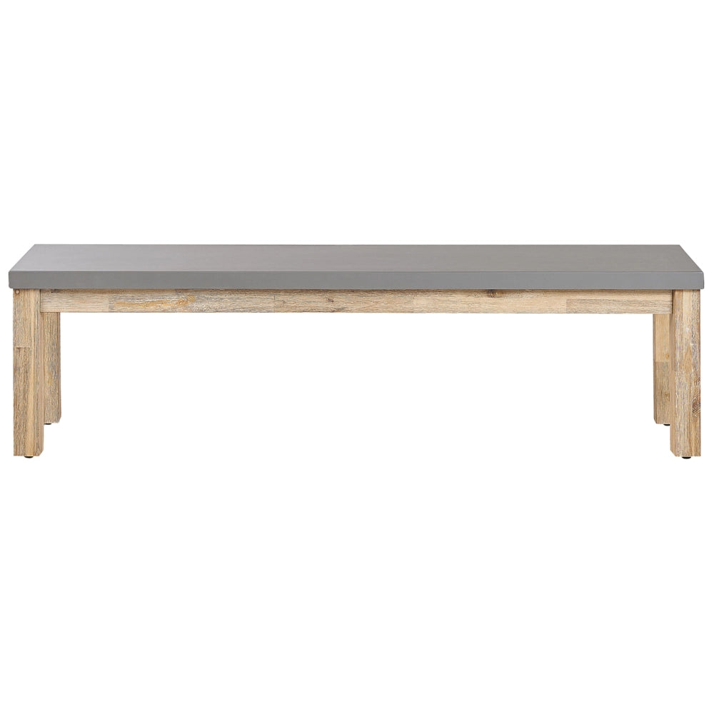 Set da pranzo all'aperto Fibra di cemento grigio Cemento chiaro Legno di acacia Tavolo a 8 posti 2 panche 2 sgabelli industriale moderno