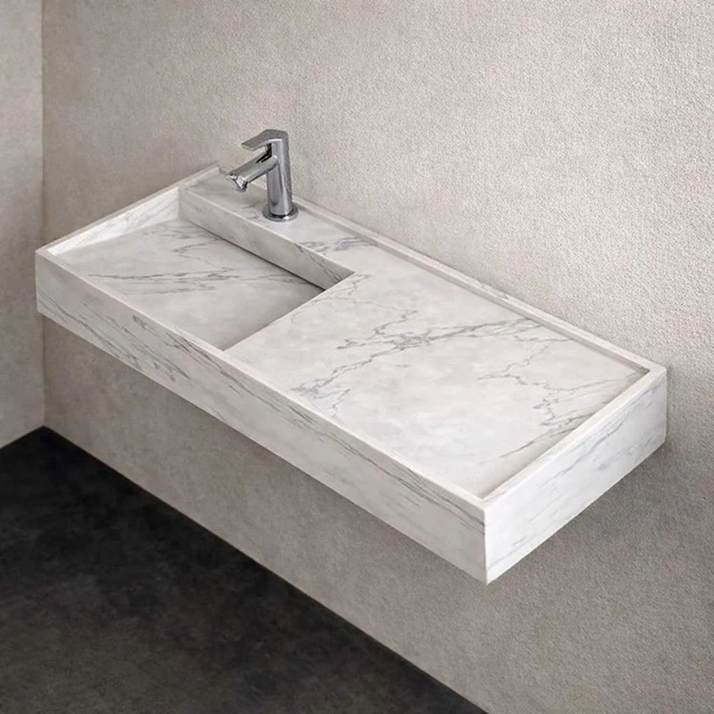 Lavabo consolle sospeso astrid artificial stone bianco venato elegante moderno *** finitura- bianco, confezione 1