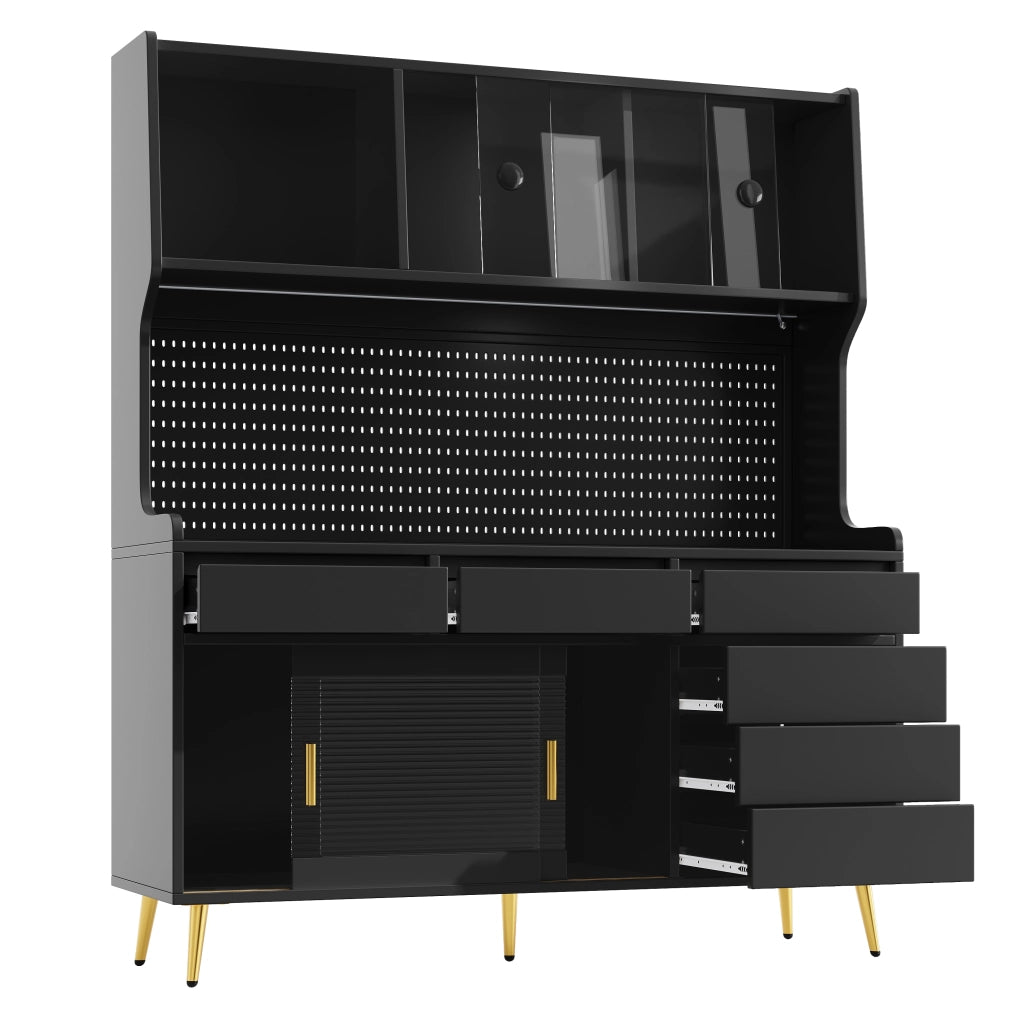 Mobile Alto con LED e Cassetto, Credenza Multiuso ¨C Xylo ¨C Nero 145x39x171cm