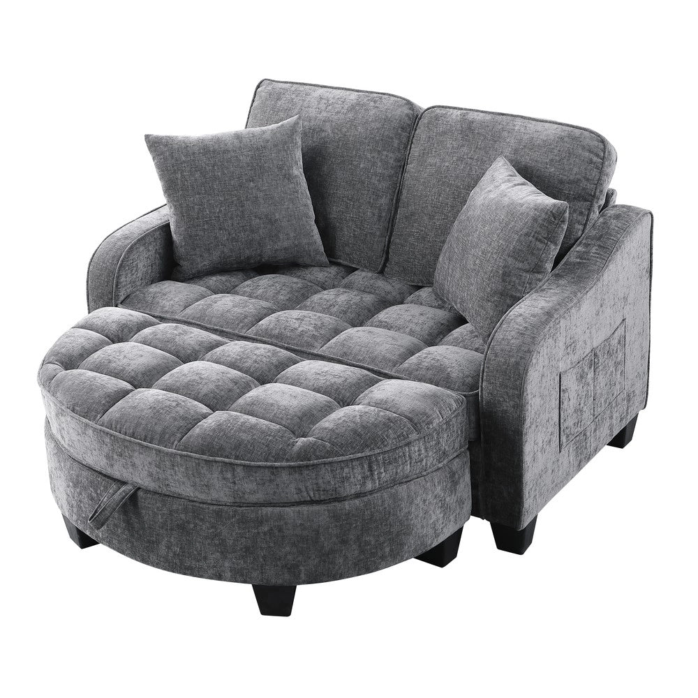Divano letto 2 in 1 con pouf contenitore ¨C Minimal ¨C Grigio scuro tessuto legno eucalipto