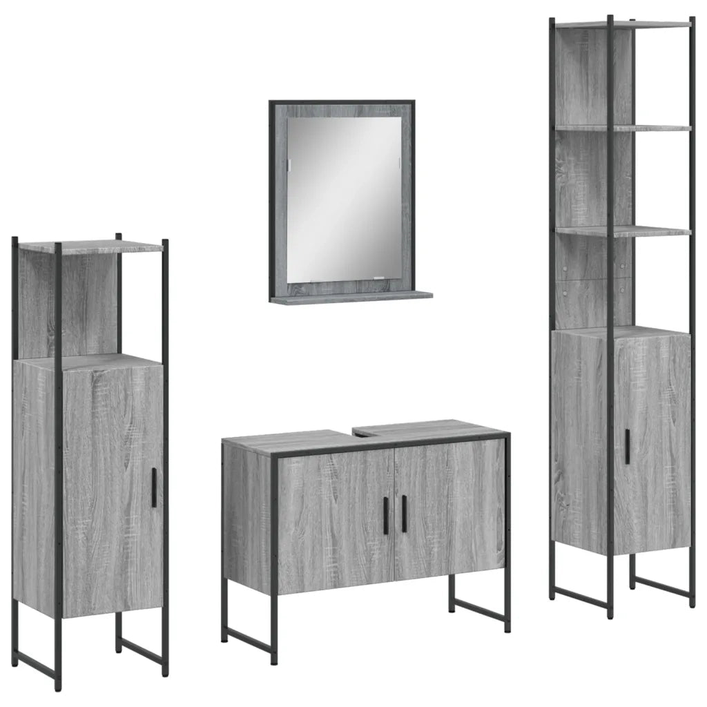 Set Mobili da Bagno | Armadio da bagno 4 pz Grigio Sonoma in Legno Multistrato