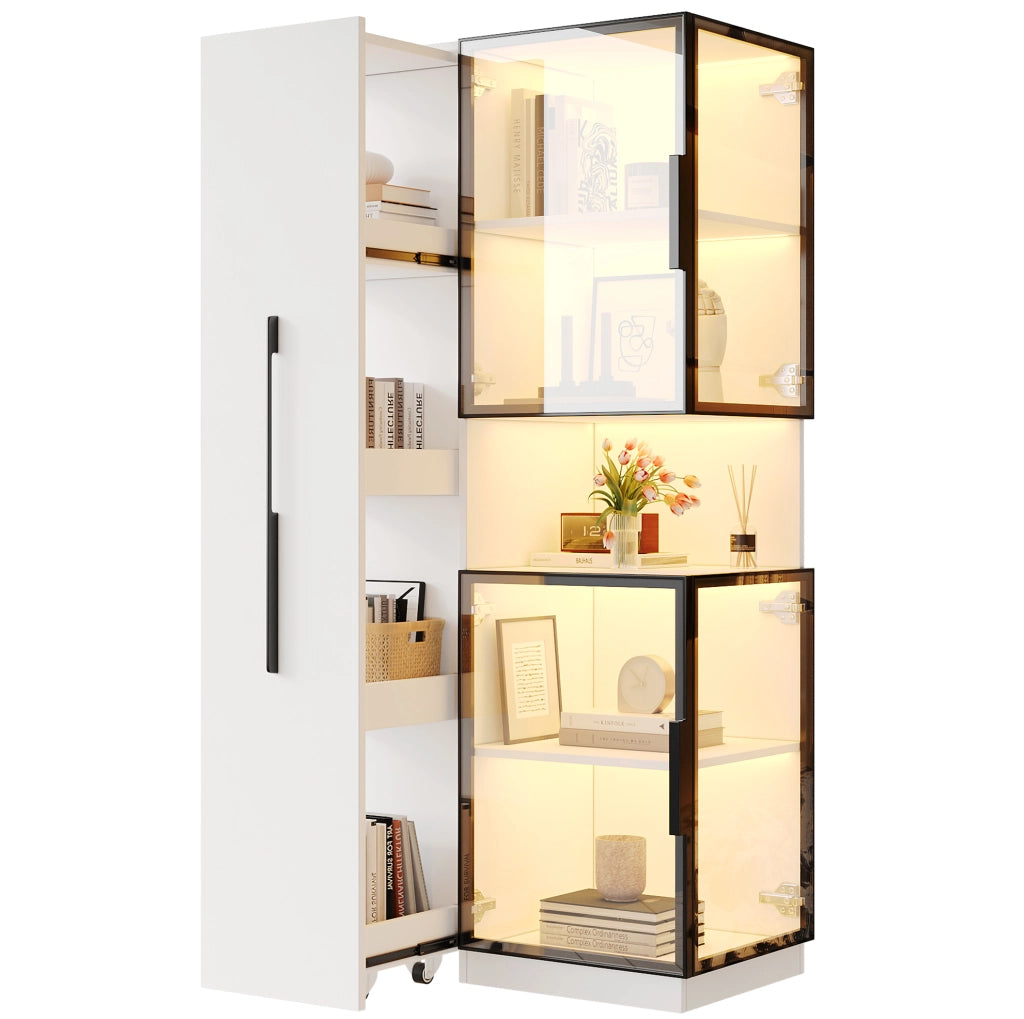 Vetrina alta 70x38x160 cm con ripiani estraibili; in MDF e vetro bianco
