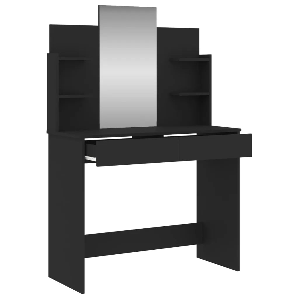 Toeletta con Specchio-Com¨°-Tavolo da trucco Nero 96x39x142 cm