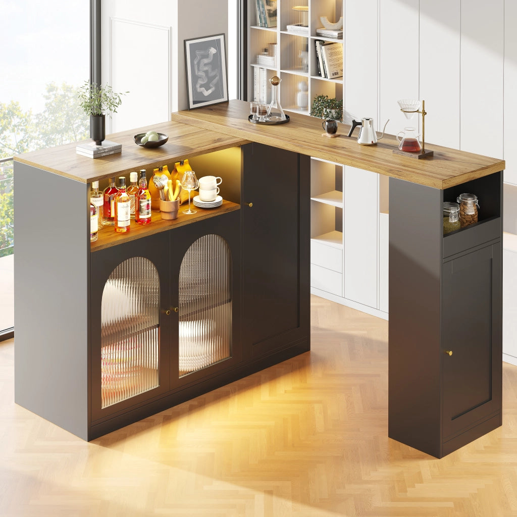 BARTISCH Girevole 360° 108x39,6x97 cm MDF Nero Effetto Legno con LED
