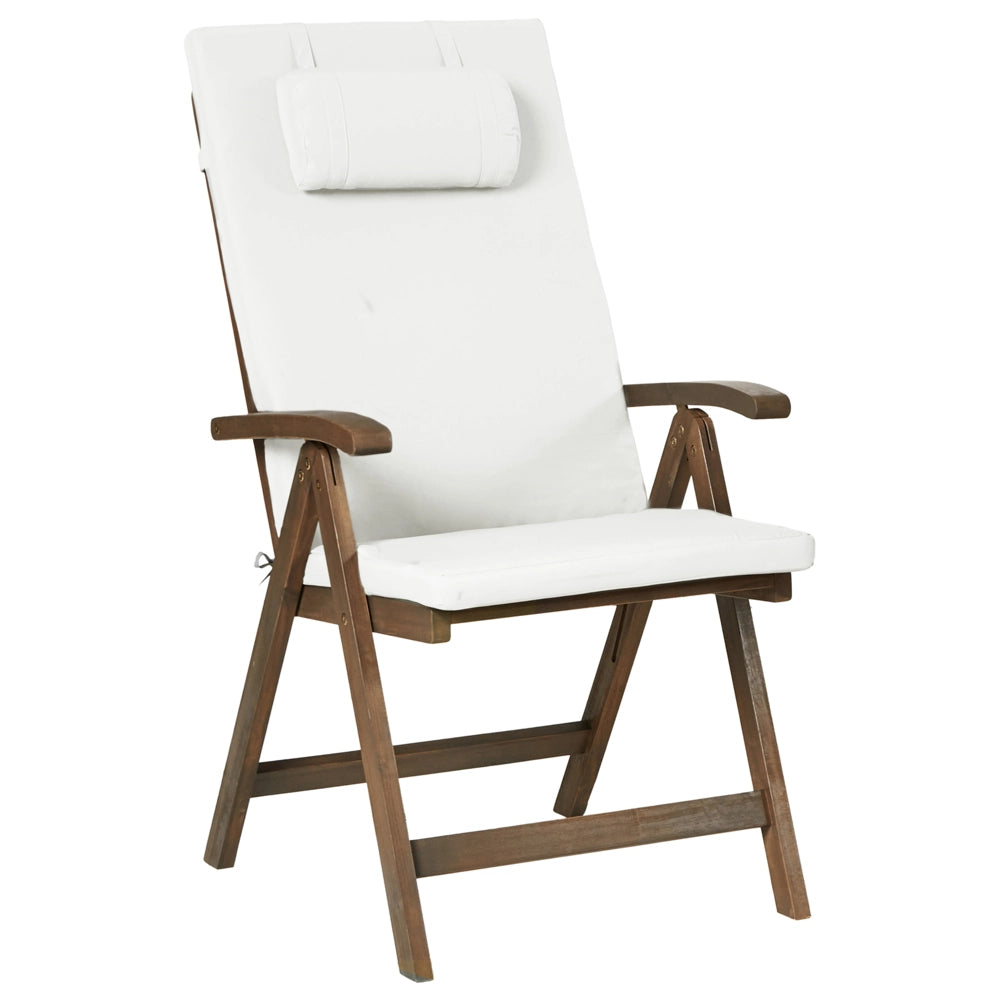 Set da giardino con 6 sedie in legno di acacia marrone scuro con cuscini bianco sporco in stile rustico con cuscini