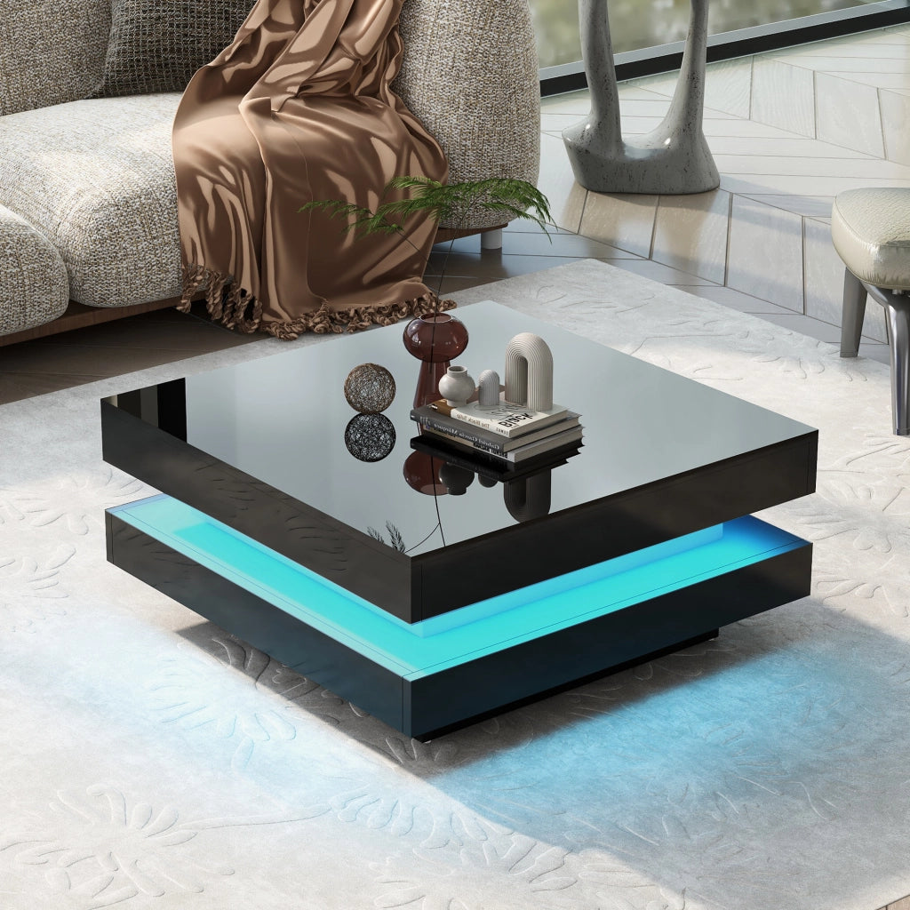 Tavolino da Caff¨¨ Quadrato con LED 16 Colori ¨C Xylo ¨C Nero, 70x70x36 cm