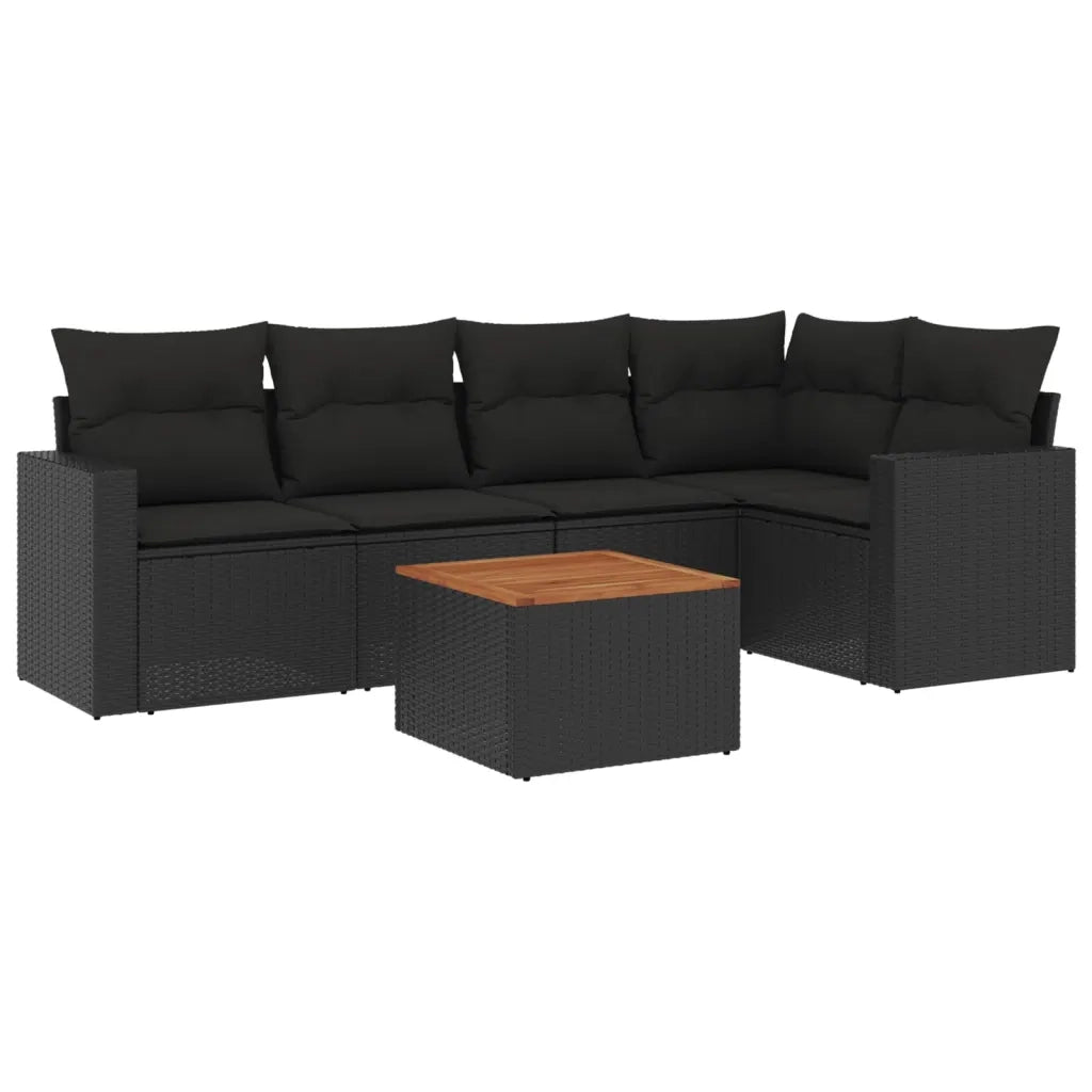 Set Divano da Giardino 6 pz con Cuscini Nero in Polyrattan 3224109
