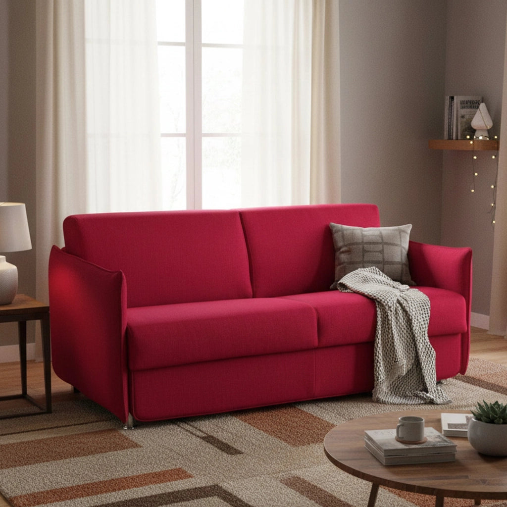 Verceia, Divano Letto 2 Posti Sfoderabile Made in Italy, 160x95 cm Rosso