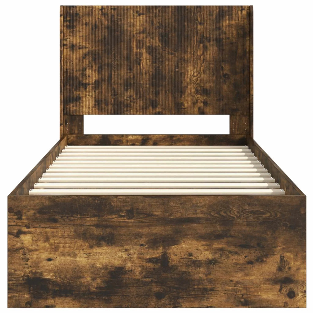 Struttura del letto con stoccaggio e testata-Giroletto con contenitore Rovere Fumo 819478