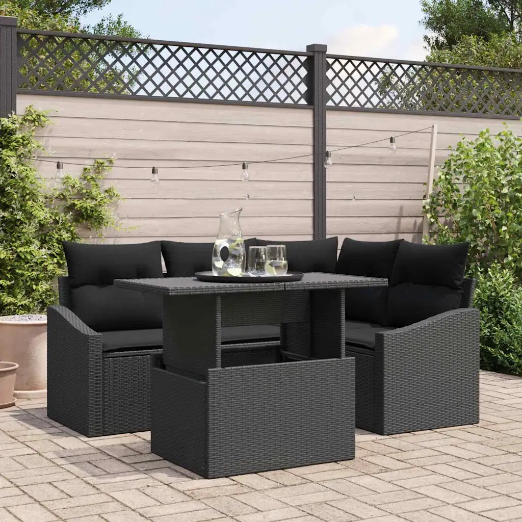Set Divano da Giardino con cuscino con archiviazione 5 pcs Nero 3357736