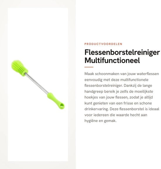 Pulitore di bottiglie con manico lungo in silicone - multifunzionale - rotativo - verde - dimensioni 27 cm - set di bottiglie