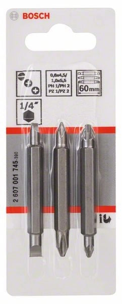 2607001745 - Kit 3 inserti da avvitamento 3 pz. PH1, PZ1, S 0,6x4,5- PH2, PZ2, S 1,0x5,5- 60 mm