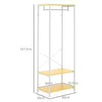 Mobile Appendiabiti 2 in 1 con Ripiano a 2 Livelli, in Acciaio e Truciolato, 60x40x167.5 cm
