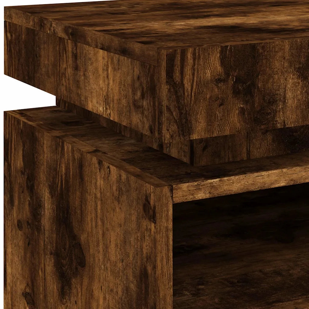 Comodino | Armadio da Notte | Mobiletto da notte con Luci LED Rovere Fumo 40x39x48,5 cm