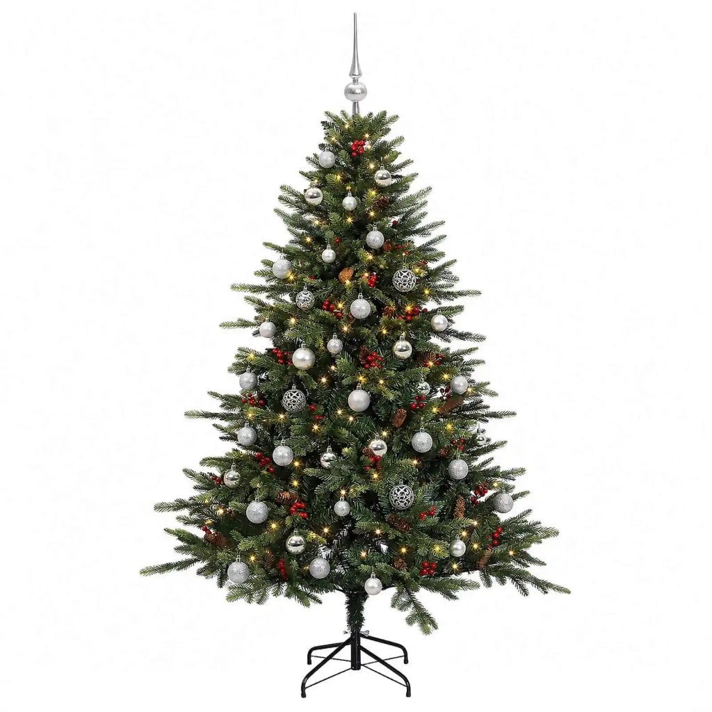 Albero di Natale artificiale con palline 120 cm 150 LED 3465965