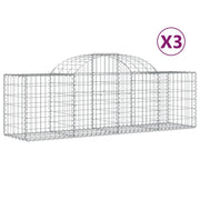Cestini gabbioni recinzione a gabbia muro di contenimento ad arco 3 pezzi 200 x 50 x 60/80 cm ferro zincato argento 02_0040759