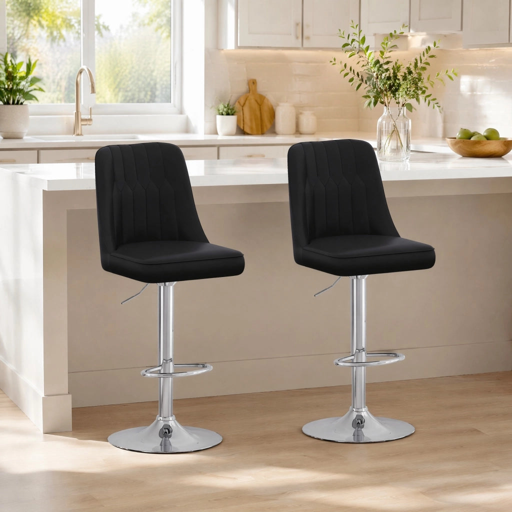 Set 2 sgabelli da bar regolabili nero argento 360° in similpelle per isola cucina