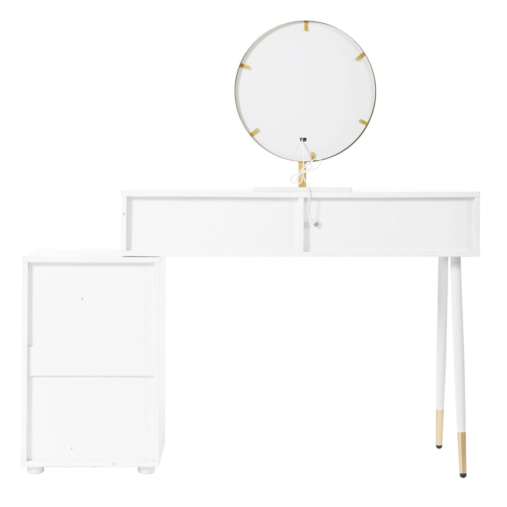 Toeletta con specchio LED e 5 cassetti; per camera da letto; in MDF; 100×40×127 cm; bianco