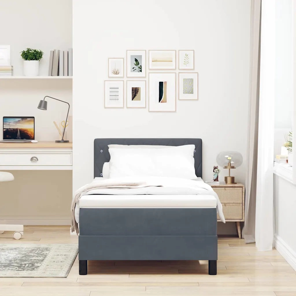 Letto a Sorgente LED con led Grigio scuro 90 x 190 cm Velluto