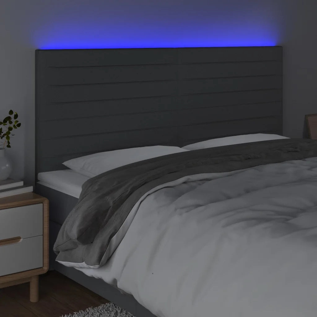 Testiera a LED GrigioScuro 160x5x118/128cm inTessuto