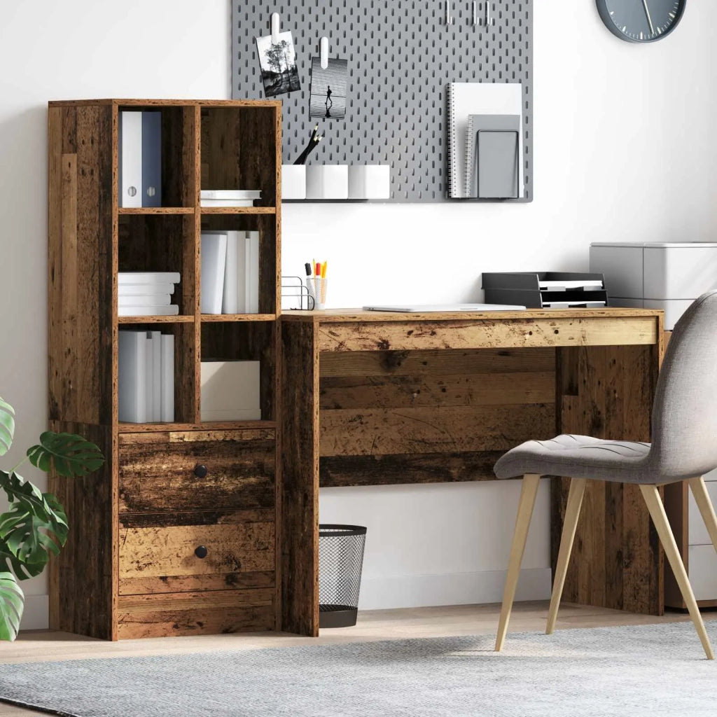Scrivania | Tavolo da Ufficio con cassetto 2 pz Legno vecchio