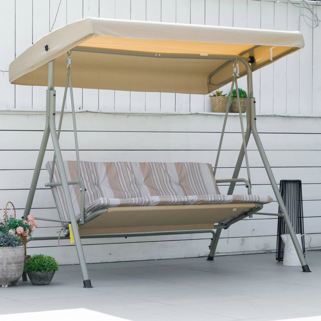 Easycomfort Dondolo da Giardino 3 Posti in Acciaio con Tetto Regolabile, Cuscini e Braccioli, 172x110x156cm