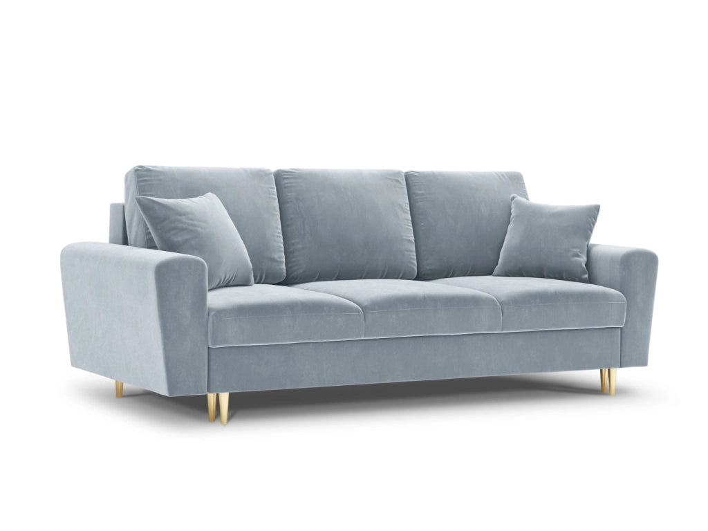 Cosmopolitan Design - Divano convertibile con contenitore "Kyoto" 3 posti in velluto azzurro 