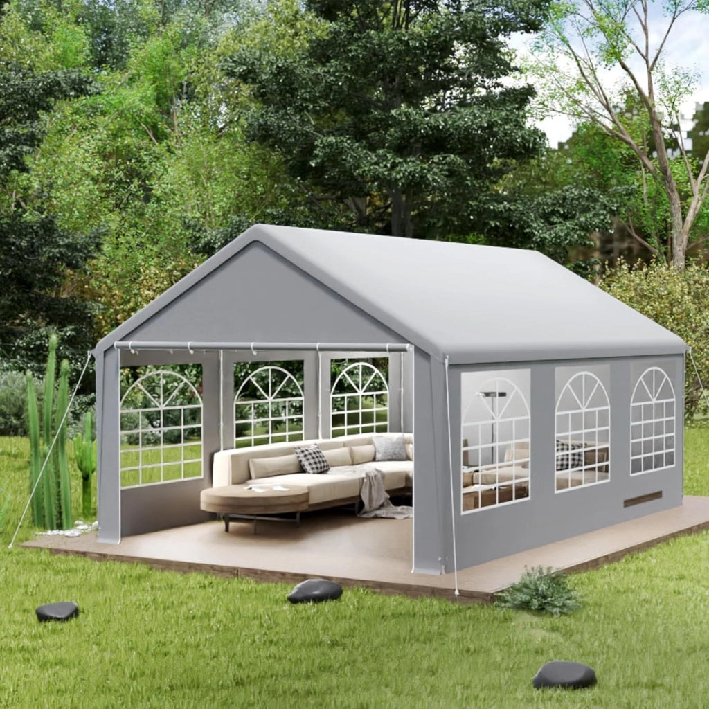 Gazebo per feste, 4 x 6 m, con 8 pareti laterali rimovibili, impermeabile, stabile, impermeabile, protezione solare, gazebo da giardino, tenda da giardino, colore grigio