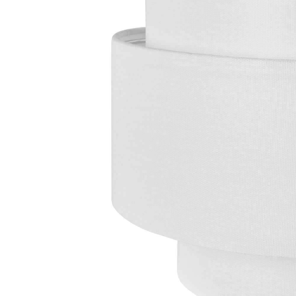 Lampadario con base in metallo bianco sporco e paralume in tessuto a più livelli, stile moderno, per soggiorno e sala da pranzo
