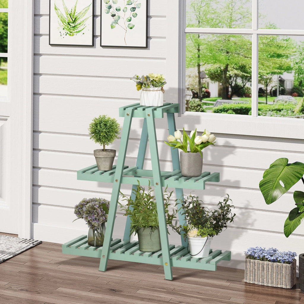 Libreria per piante in legno 3 livelli ¨C zephmum ¨C verde 76x26x76 cm