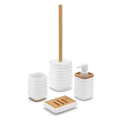 Dispenser sapone da appoggio bianco in abs e bambù Wave