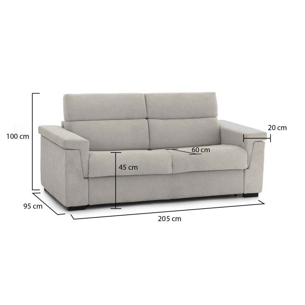 Flaibano, Divano Fisso 2 Posti Sfoderabile Made in Italy, 205x95x100h cm Beige