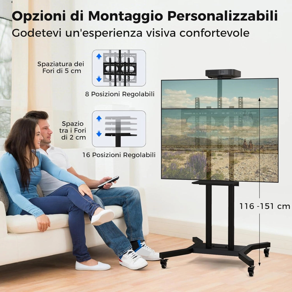 Supporto TV da Pavimento con Ruote per Schermi Plasma/LCD/LED 32-70 Pollici, Altezza Regolabile, Carrello Staffa Porta Mobile Supporto TV Fino a 50 kg, Max VESA 600 x 400mm
