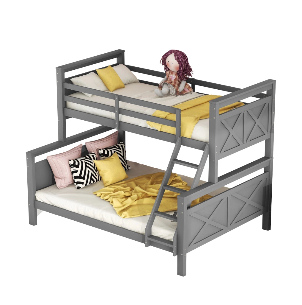 Letto a castello 90x200 cm e 140x200 cm convertibile in 2 letti separati in legno grigio