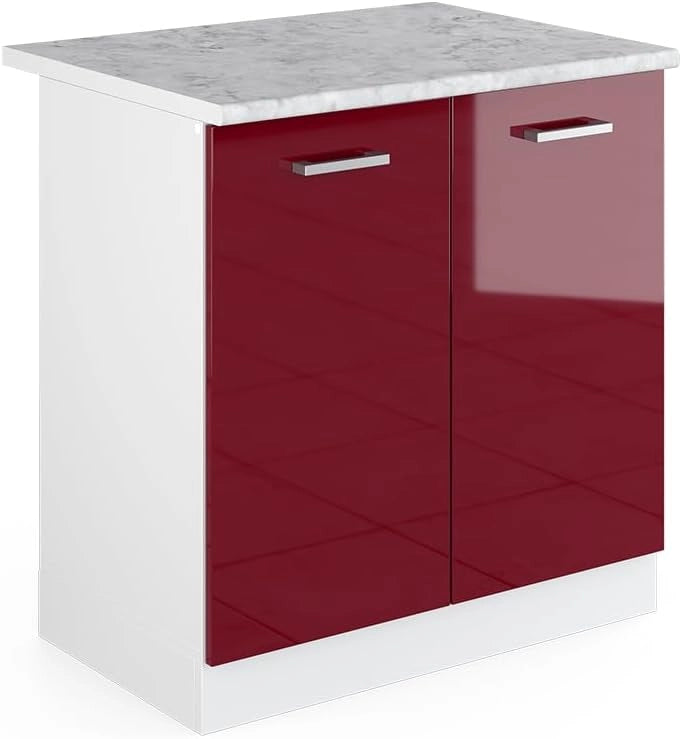 Mobile lavello cucina R-Line, Rosso lucido, 80 cm, PL Marmo, per la libera combinazione all'interno di sistemi cucina modulari