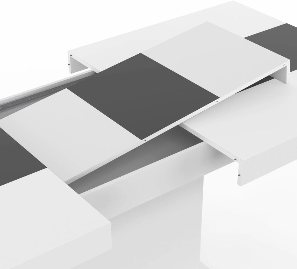IDMarket - Tavolo da pranzo rettangolare allungabile EDEN 6-10 persone bianco con fascia centrale grigia 160-200 cm