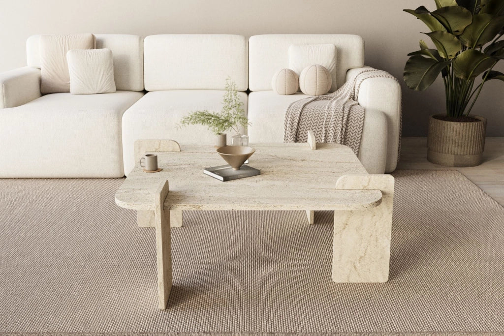 Tavolino in legno "Woog" 90 x 90 x 35 cm - Travertino