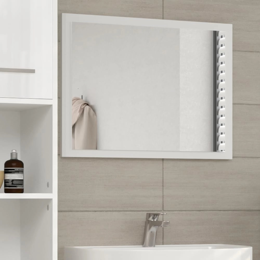 Specchio bagno Kiko, Bianco lucido/bianco, 45 x 60 cm, per montaggio a parete, abbinabile ai mobili da bagno Kiko