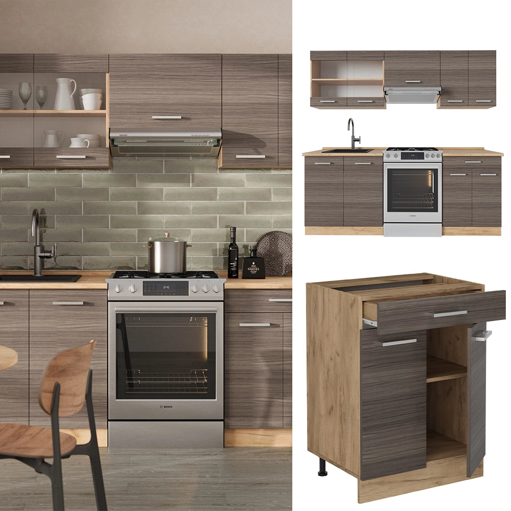 Vicco Cucina componibile Grigio nobile/rovere dorato 200 cm , PL Antracite