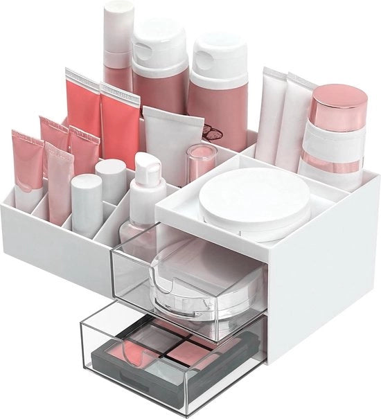 Organizzatore per trucchi e prodotti per la cura della pelle - Bianco - Accessori per la scrivania e la camera da bagno - Con distributore e 2 ante