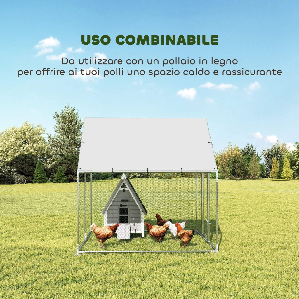 Pollaio per Galline da Esterno con Tetto e Serrature, in Acciaio Zincato, 2x2x2 m, Argento