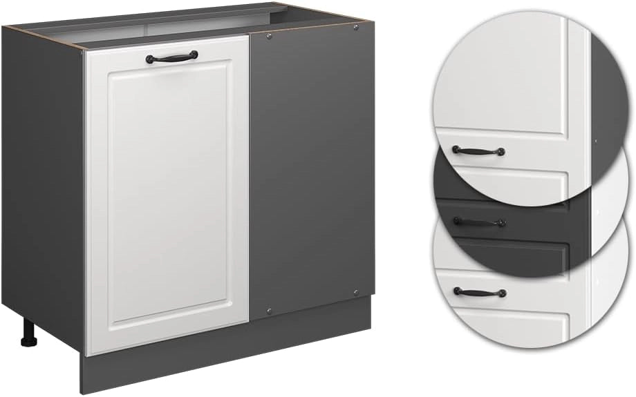Mobile ad angolo cucina R-Line, Bianco casa di campagna, 86 cm senza piano di lavoro, per la libera combinazione all'interno di sistemi cucina modulari