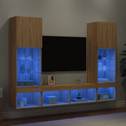 Mobili TV a Muro con LED 5pz Rovere Sonoma Legno Multistrato 3216692