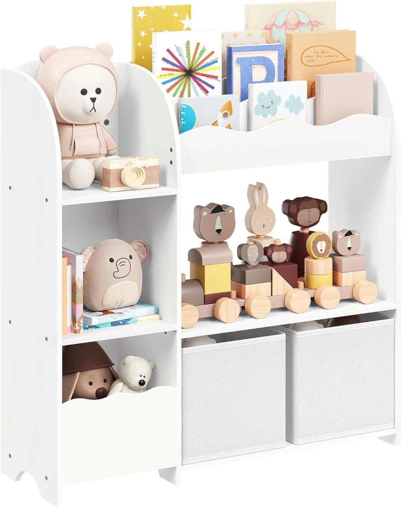 SONGMICS Organizzatore per Giocattoli, Libreria per Bambini, Scaffale Multifunzionale con 2 Scatole Portaoggetti, Alta Capacita, per Camera dei Giochi, Camera da Letto, Soggiorno, Bianco GKR42WT