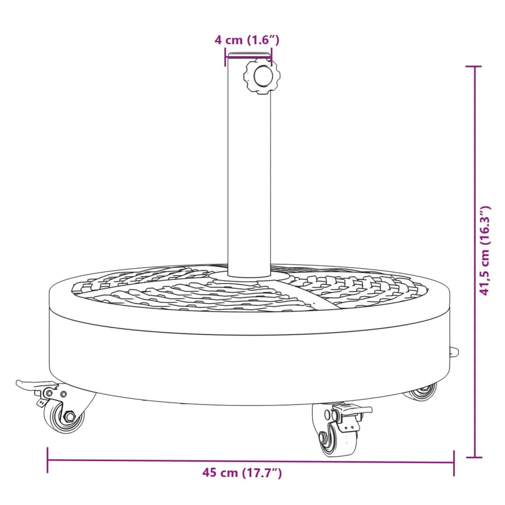 Base rotonda per ombrellone con ruote bloccabili 45 x 41,5 cm design rattan giardino 27 kg plastica nera 02_0056655