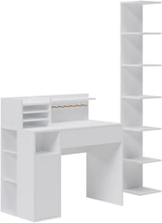 Scrivania, Bianco, 2 parti, con libreria, con piano d’appoggio aperto per materiali da lavoro